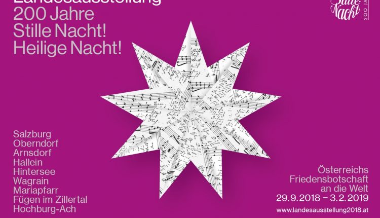 Poster mit einem großen Stern aus Notenblättern zum 200-jährigen Bestehen von Stille Nacht! Heilige Nacht!.