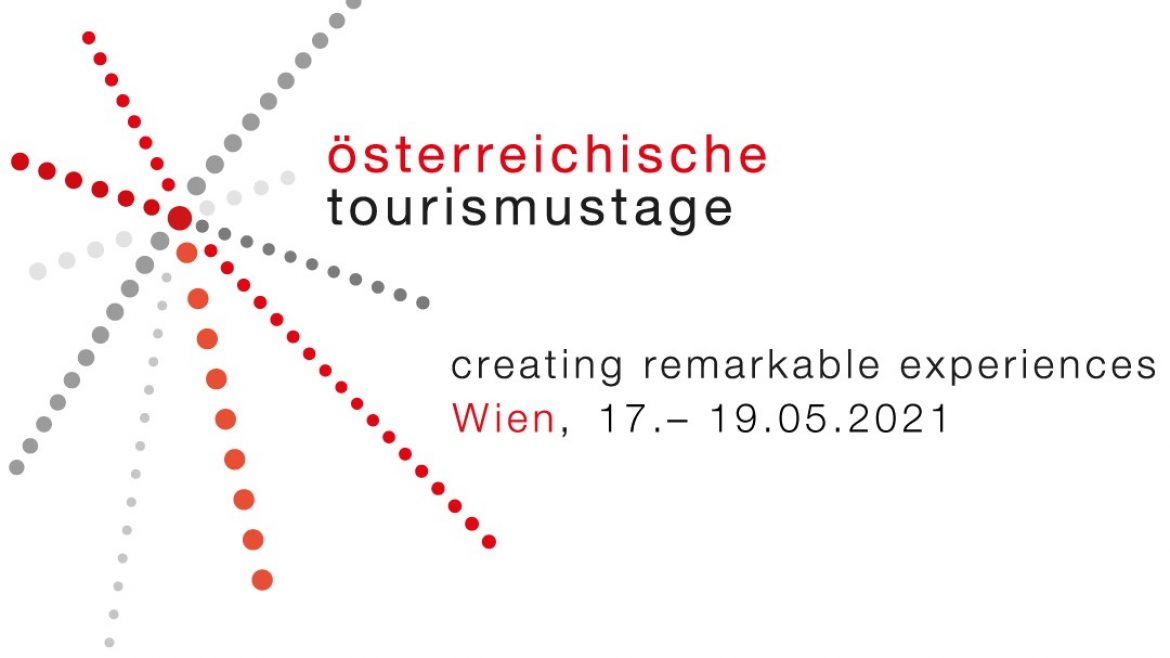 Logo mit rot und grau gepunktetem Stern, Text: österreichische tourismustage, Wien, 17.-19.05.2021.